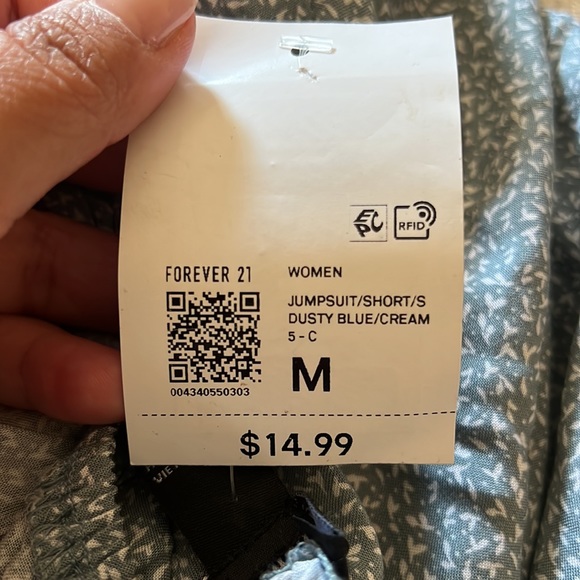 NWT Forever 21 Style Romper Dusty Blue/Cream Size M - Picture 5 of 5
